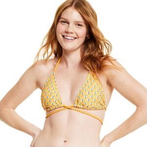 RHODE x Target Dainty Lotus Print Triangle Bikini Top Rope Halter Yellow XS EUC